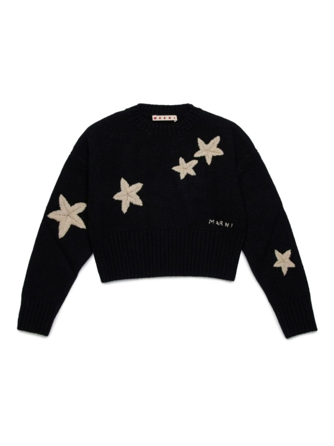 

Звездный свитер Marni Kids, выполненный в технике интарсия, черный