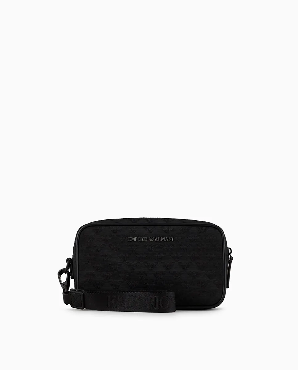 

Мужской несессер из жаккардовой ткани с узором «орел повсюду» Emporio Armani, черный