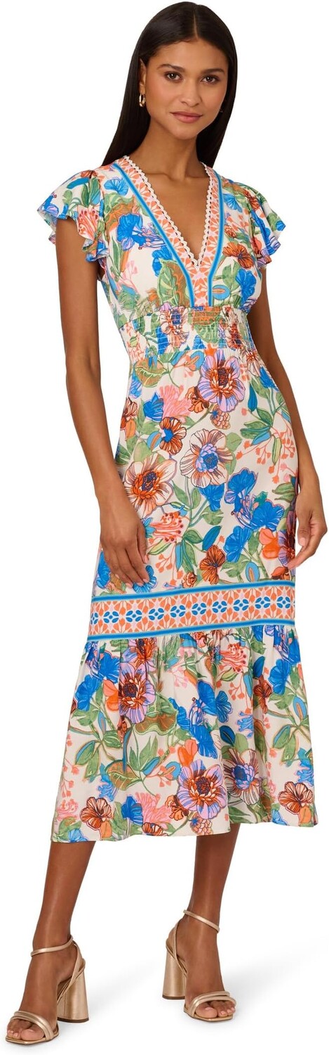 

Платье Adrianna Papell Printed Midi Dress, цвет Blue/Green Multi