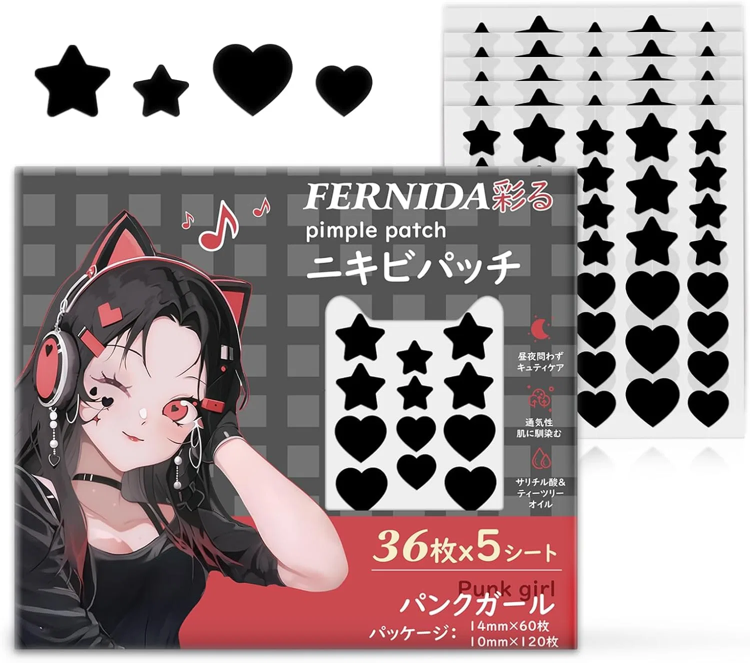 Пластырь от прыщей FERNIDA, набор 300 шт., звездная форма, 6 цветов, с маслом чайного дерева