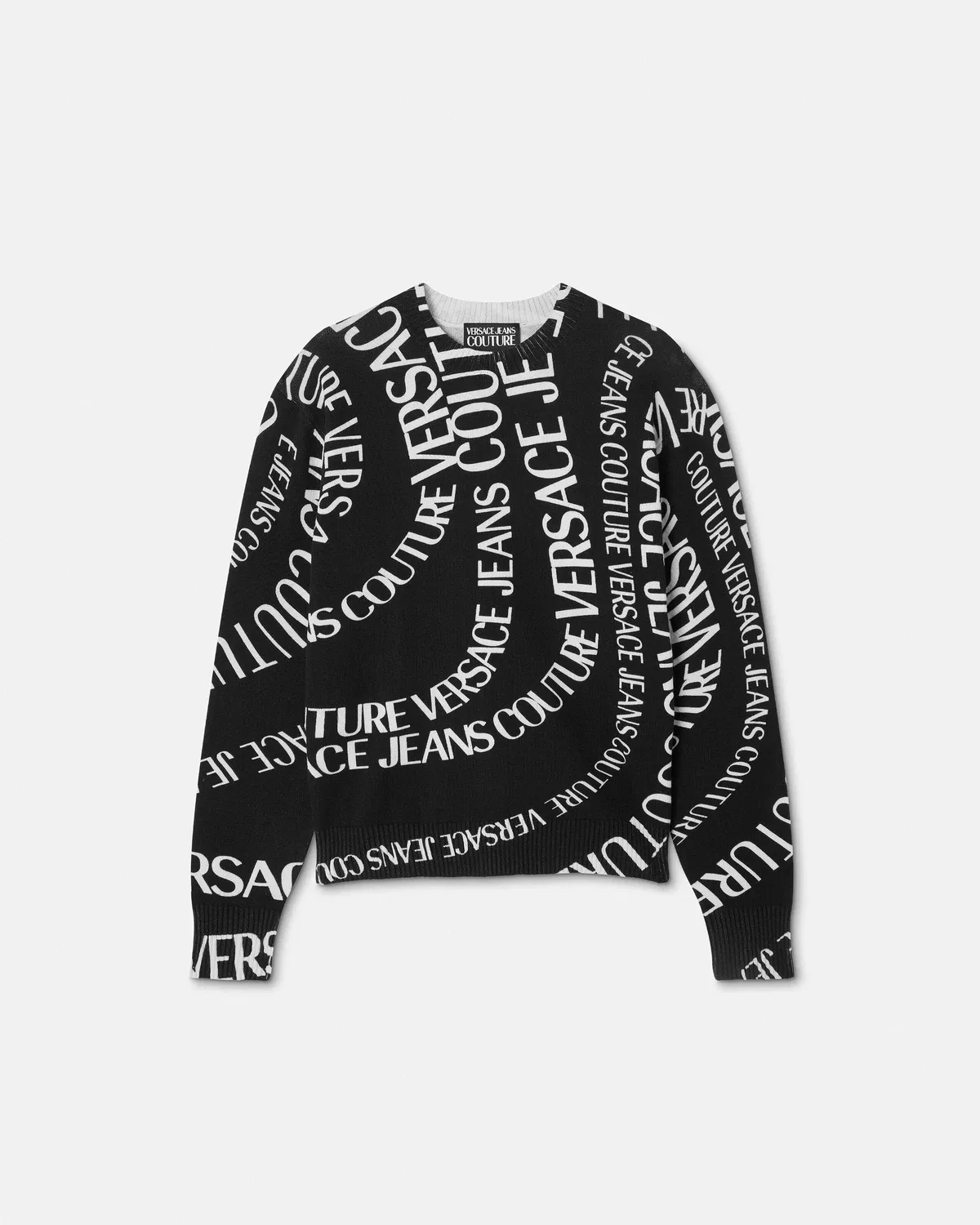 Свитер из хлопка с принтом Versace, черный