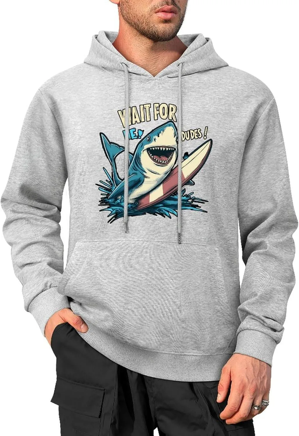 Толстовка Surfer Shark с капюшоном и карманом Generic, серый