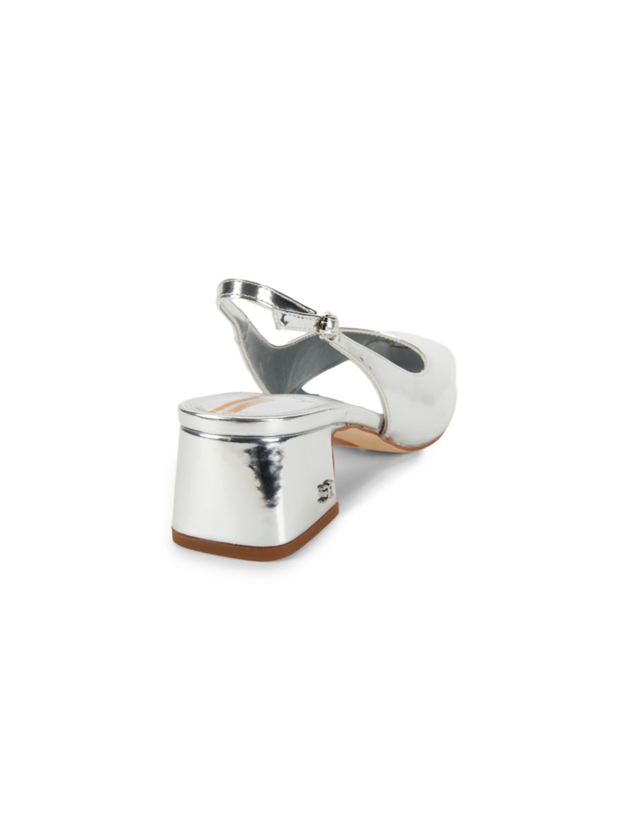 Туфли-лодочки Terra 50MM из лакированной кожи с открытой пяткой Sam Edelman, цвет Soft Silver — фото 3