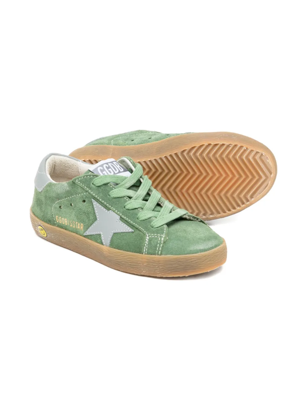 Замшевые кроссовки с вышитыми звездами Golden Goose Kids, зеленый — фото 2