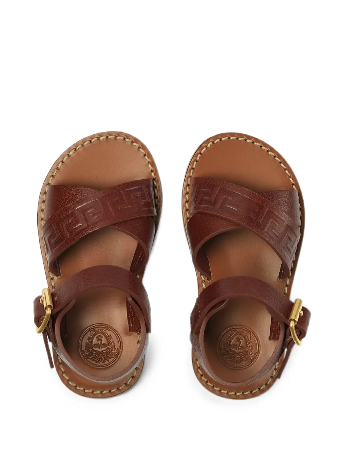 Сандалии с тиснением Greca Versace Kids, коричневый — фото 2