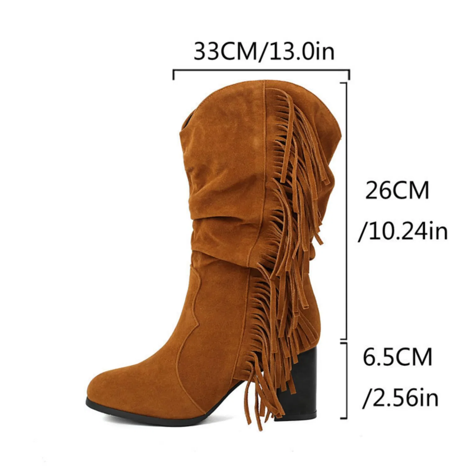 Детские сапоги для девочек с бахромой Stivali Donna in Pelle Scamosciata con Frange e Linea Morbida a Mezzo Polpaccio con Tacco Grosso e Stile Western, Giallo — фото 4