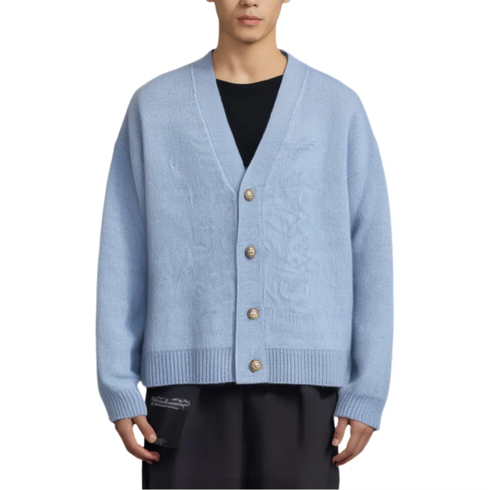 Мужской кардиган с v-образным вырезом Sky Blue ZARA, Sky Blue — фото 4