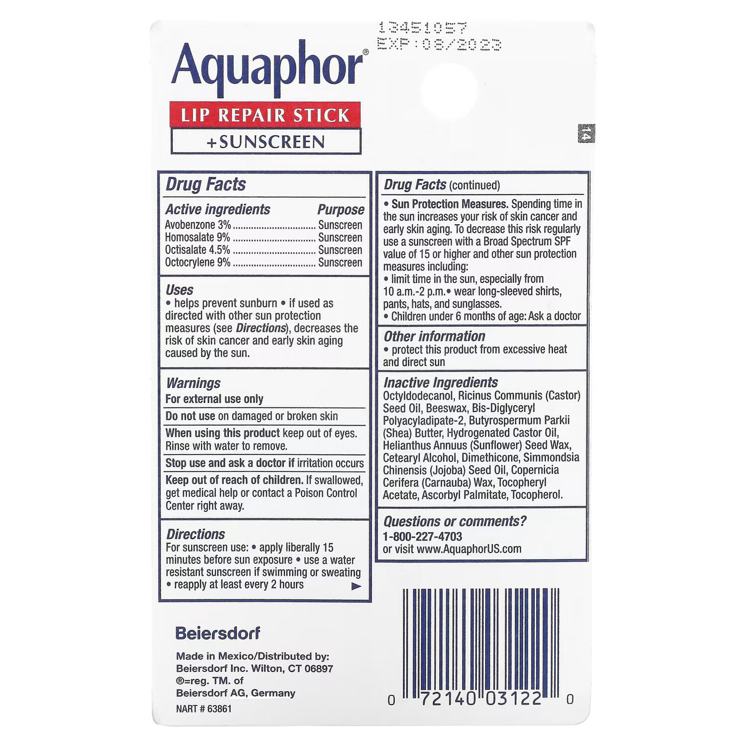 Aquaphor, Стик для восстановления губ + солнцезащитный крем, SPF 30, без отдушек, 4,8 г (0,17 унции) — фото 4
