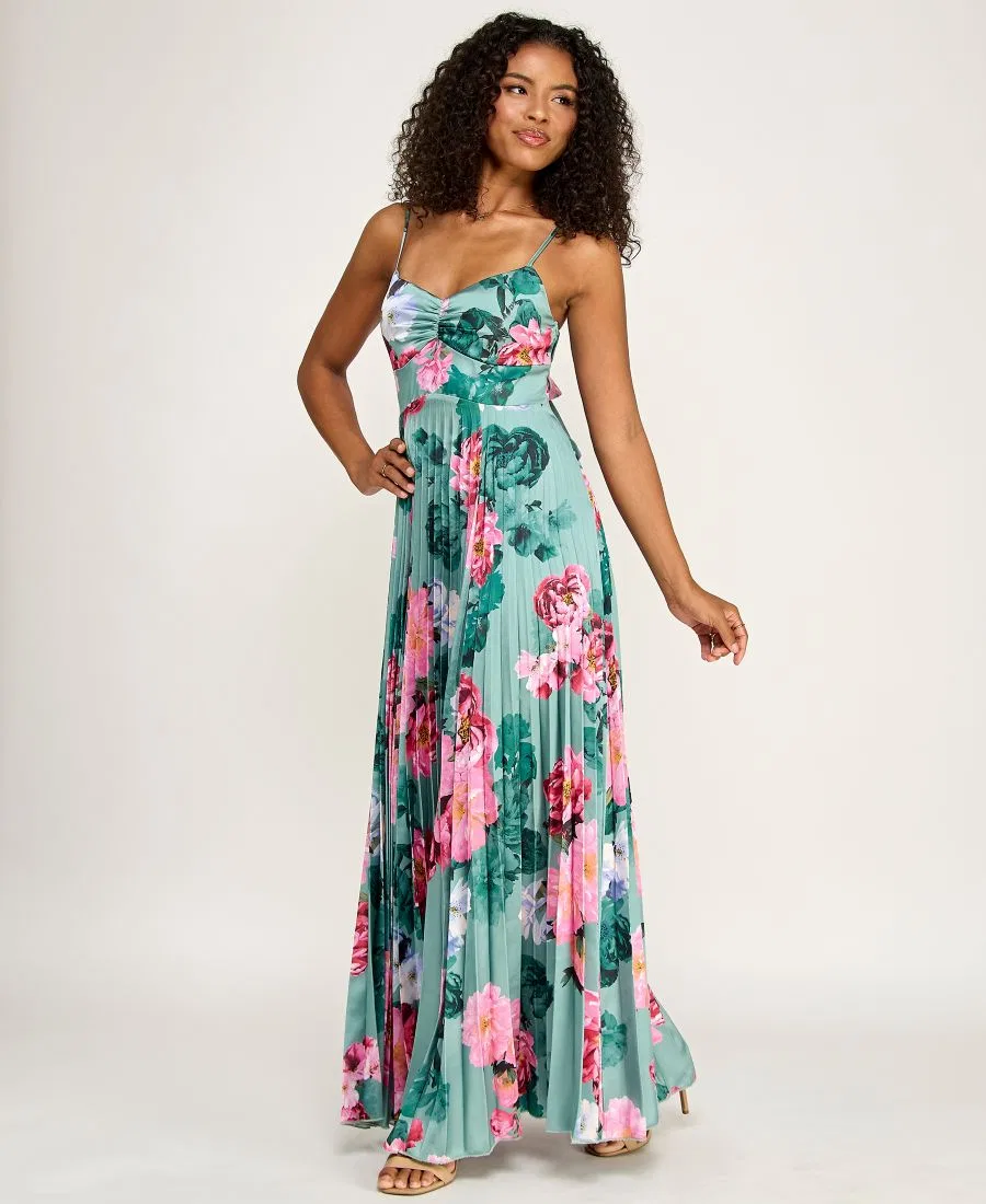 Платье-макси с принтом, модель Floral Tie-Back Pleated KATIA RAE, Sage Multi — фото 2