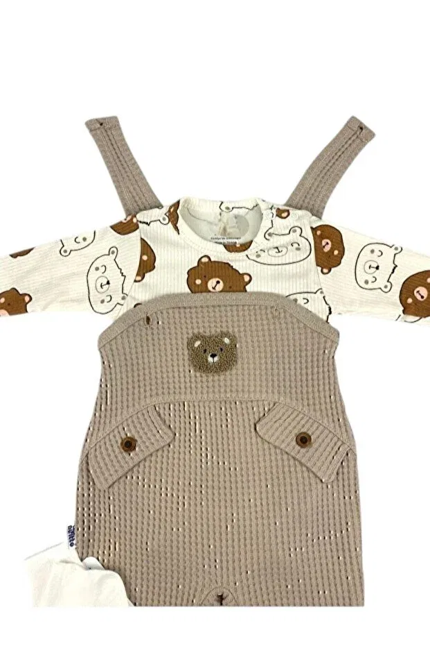 Детский комбинезон для мальчиков с принтом Bear patterned baby boy 3-piece romper set Arin Baby, Brown — фото 2