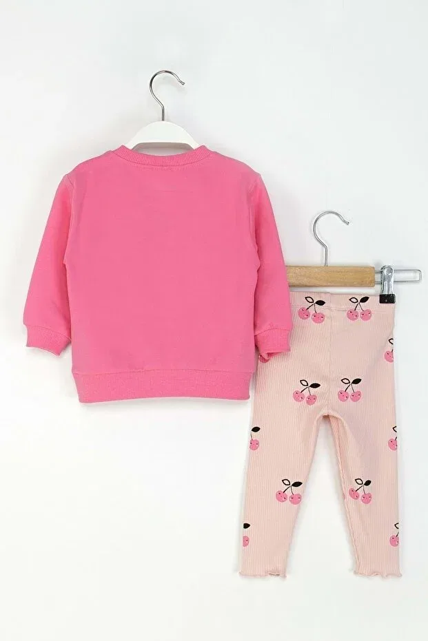 Детский комплект из свитшота и брюк с принтом Cherry Printed Tracksuit Set Ww Waka Waka Kids Store, Pink — фото 3