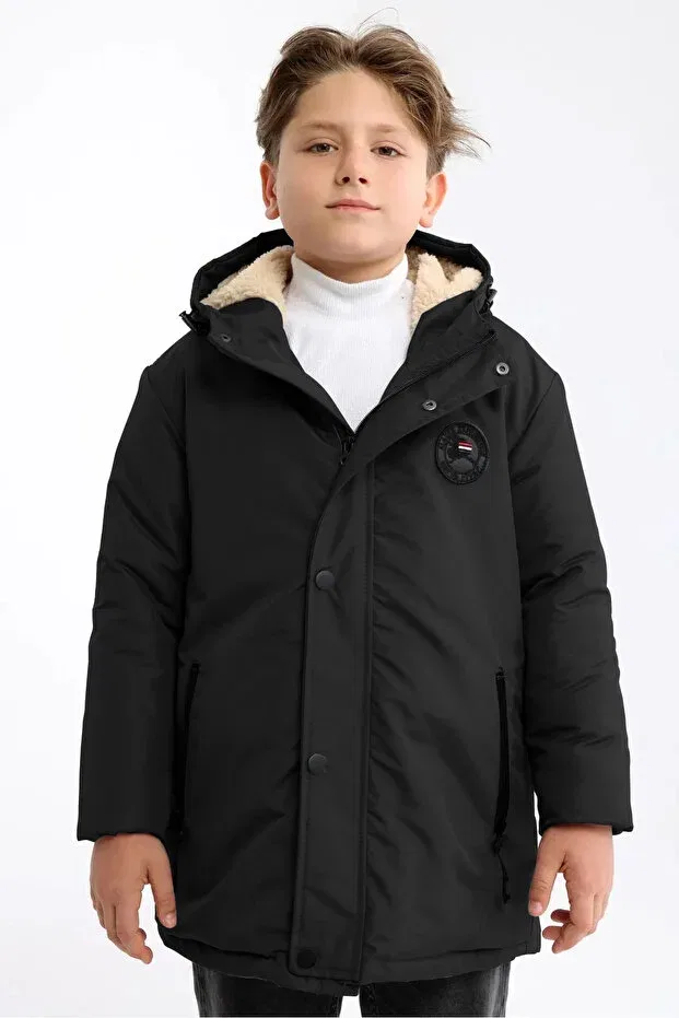 Детское зимнее пальто для мальчиков с капюшоном Qawwa, Black