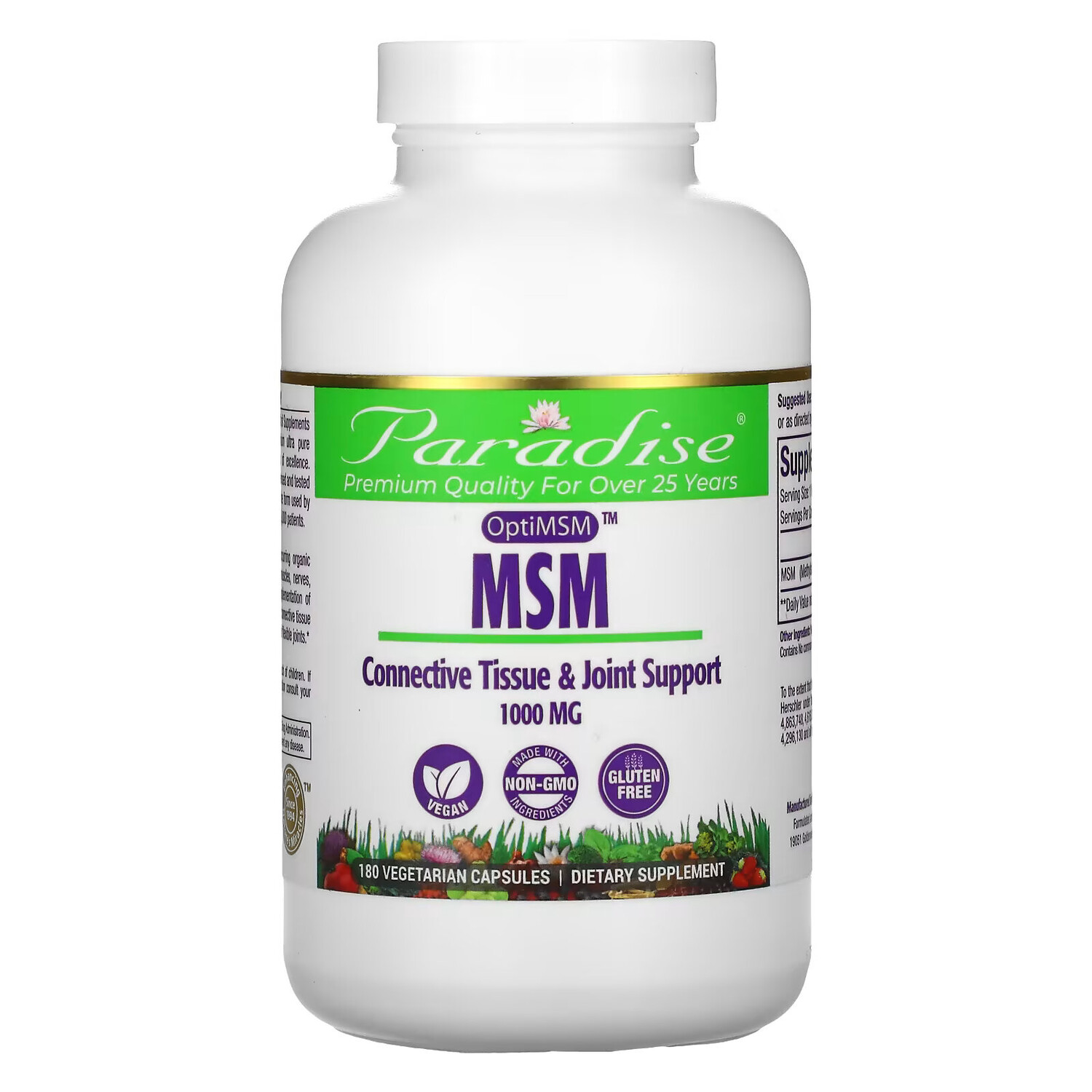 

Paradise Herbs, МСМ, 1000 мг, 180 вегетарианских капсул