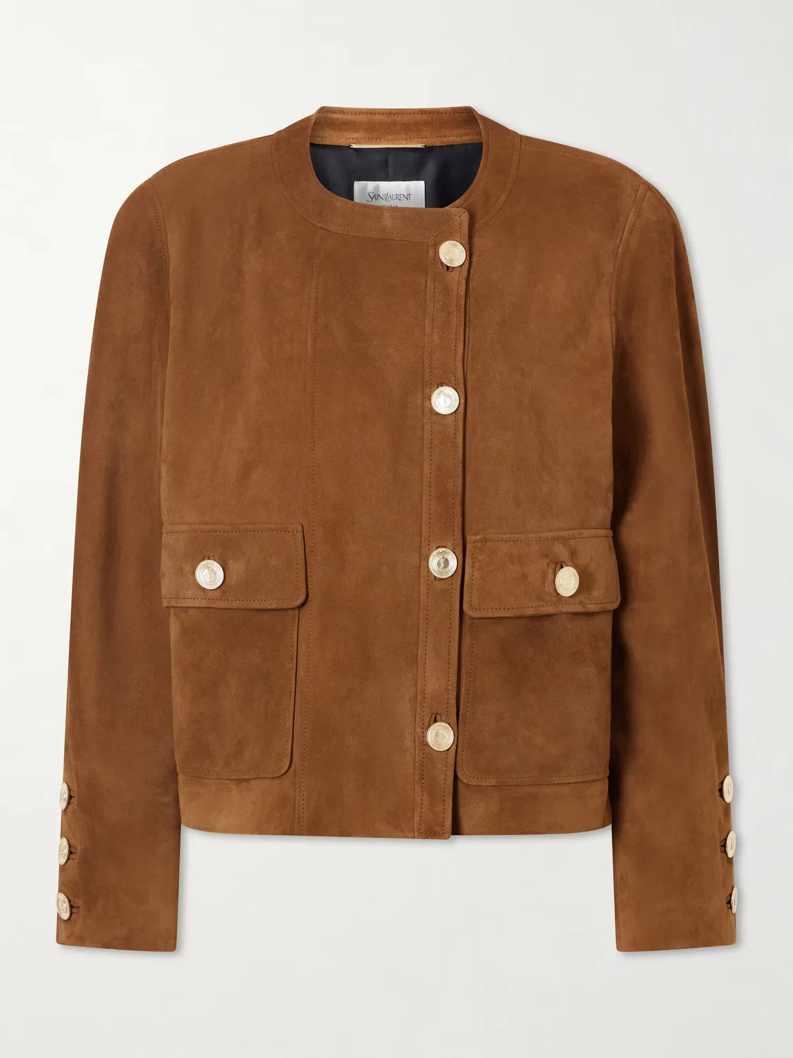 Замшевая куртка с панелями Saint Laurent, коричневый