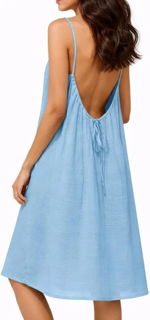 Женское летнее платье с открытой спиной и завязками, Light Blue