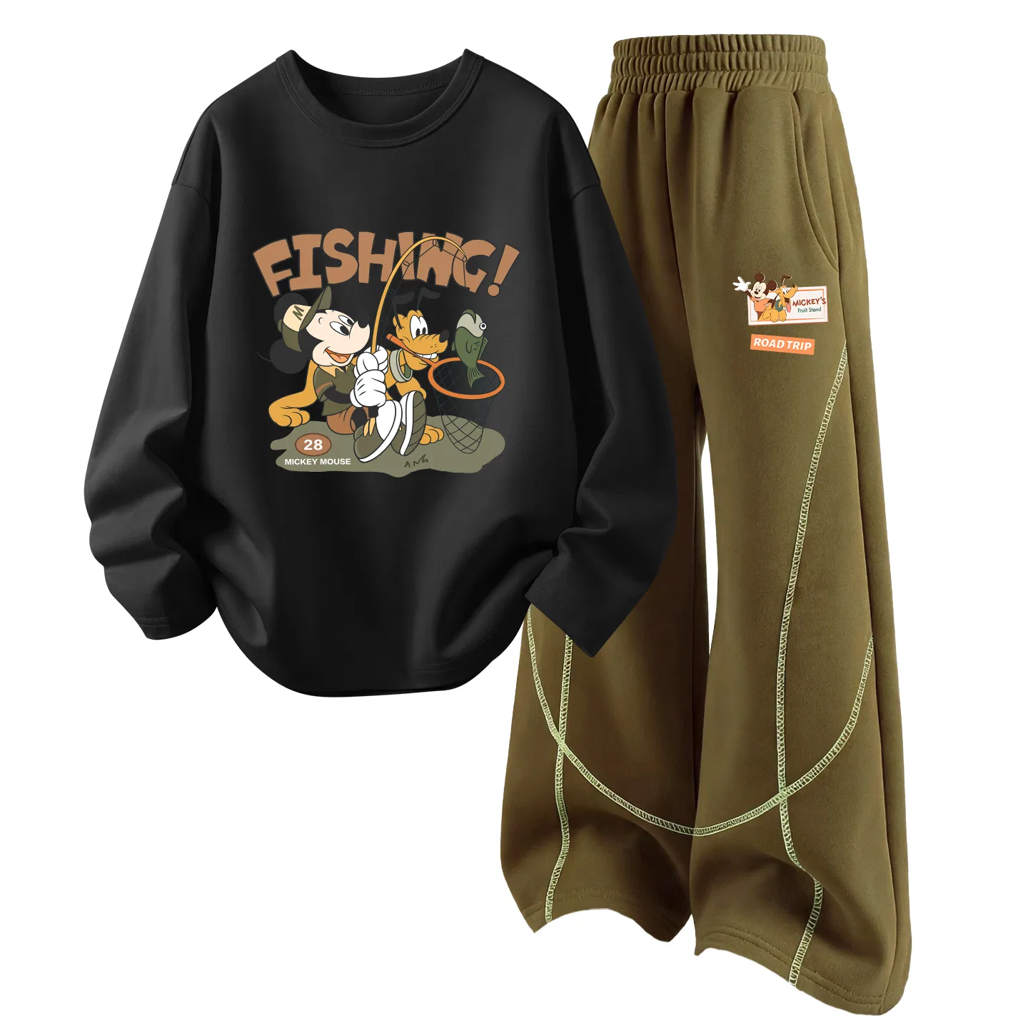 Детский спортивный комплект с круглым вырезом Di Fishing Black+Di Happy Label K Autumn Wild Brown Disney, Di Fishing Black+Di Happy Label K Autumn Wild Brown