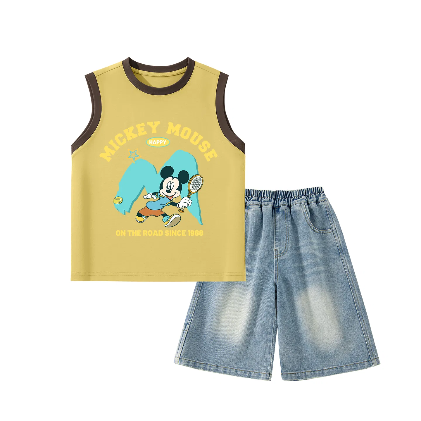 Спортивный костюм для детей, круглый вырез, тонкий трикотаж, Disney, Dove Ball Brown Yellow
