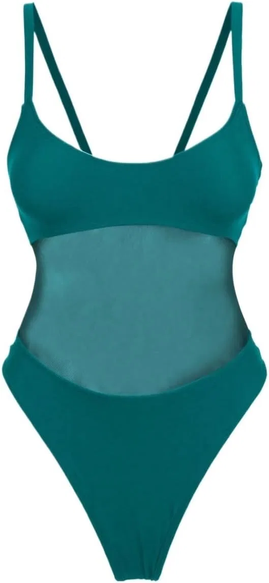 Женский элегантный монокини с высоким вырезом, Dark Green