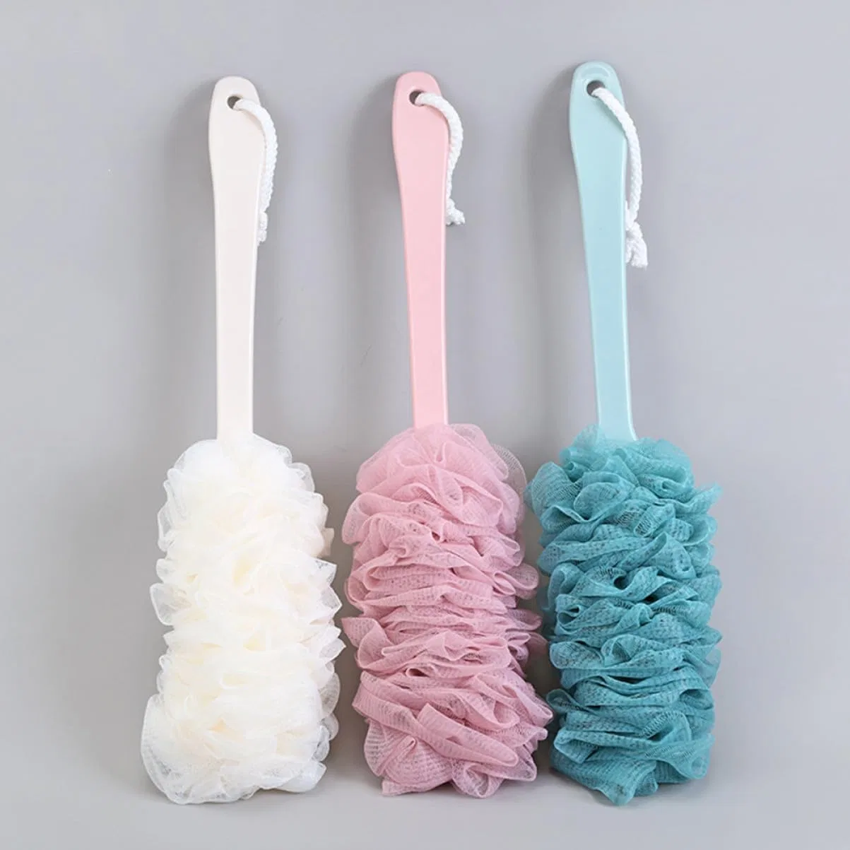 Душевая щетка с длинной ручкой, HAMPPLIES, 3 штуки, 43x5 см, Weiß Blau Rosa — фото 3