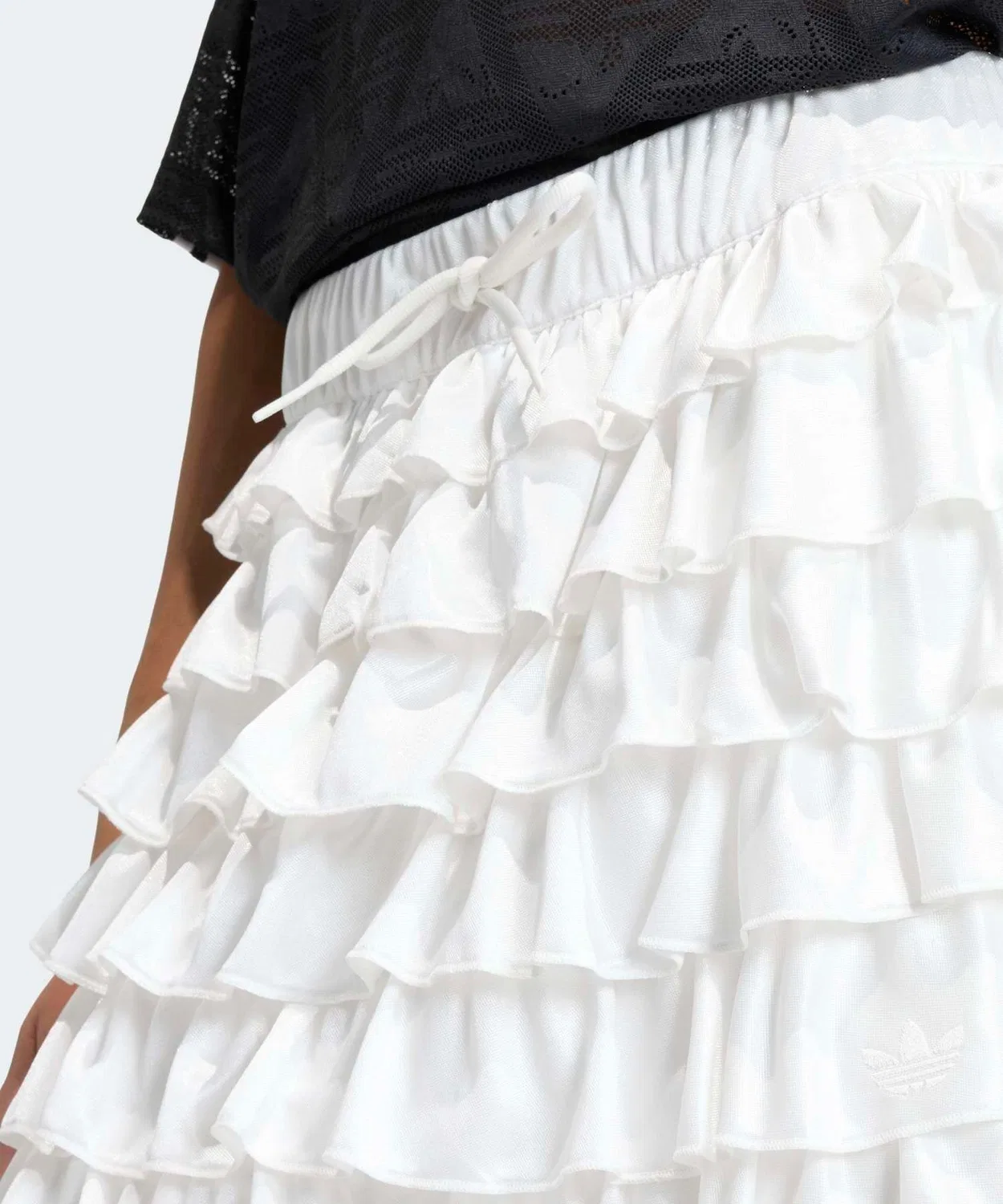 Женская мини-юбка с кружевом и рюшами, модель Adidas Originals, White — фото 4