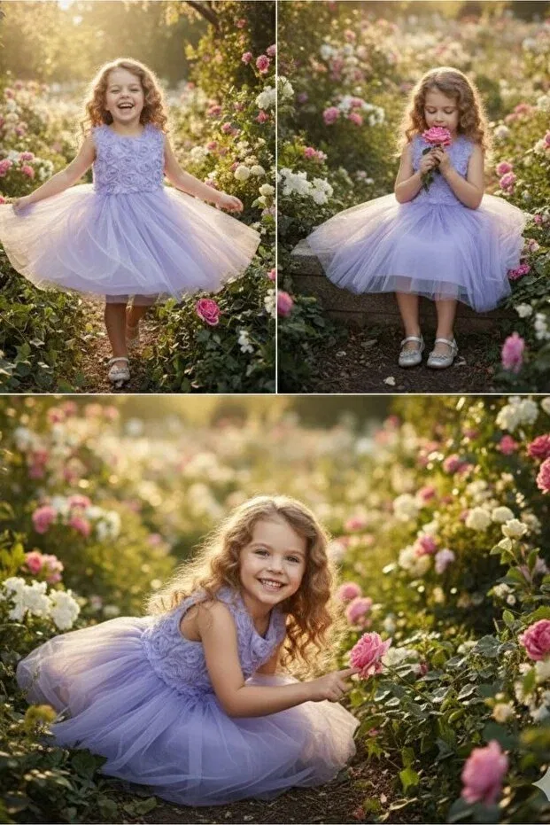 Детское платье для девочек с принтом 3D Rose Embossed Tulle Abiyekids, Lilac — фото 2