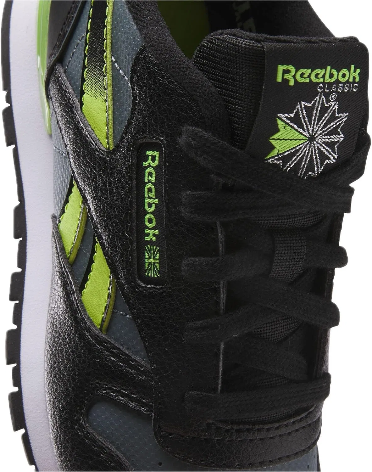 Детские кроссовки для мальчиков Classic Leather Step N' Flash Reebok, Black/Grey/Digital Lime — фото 2