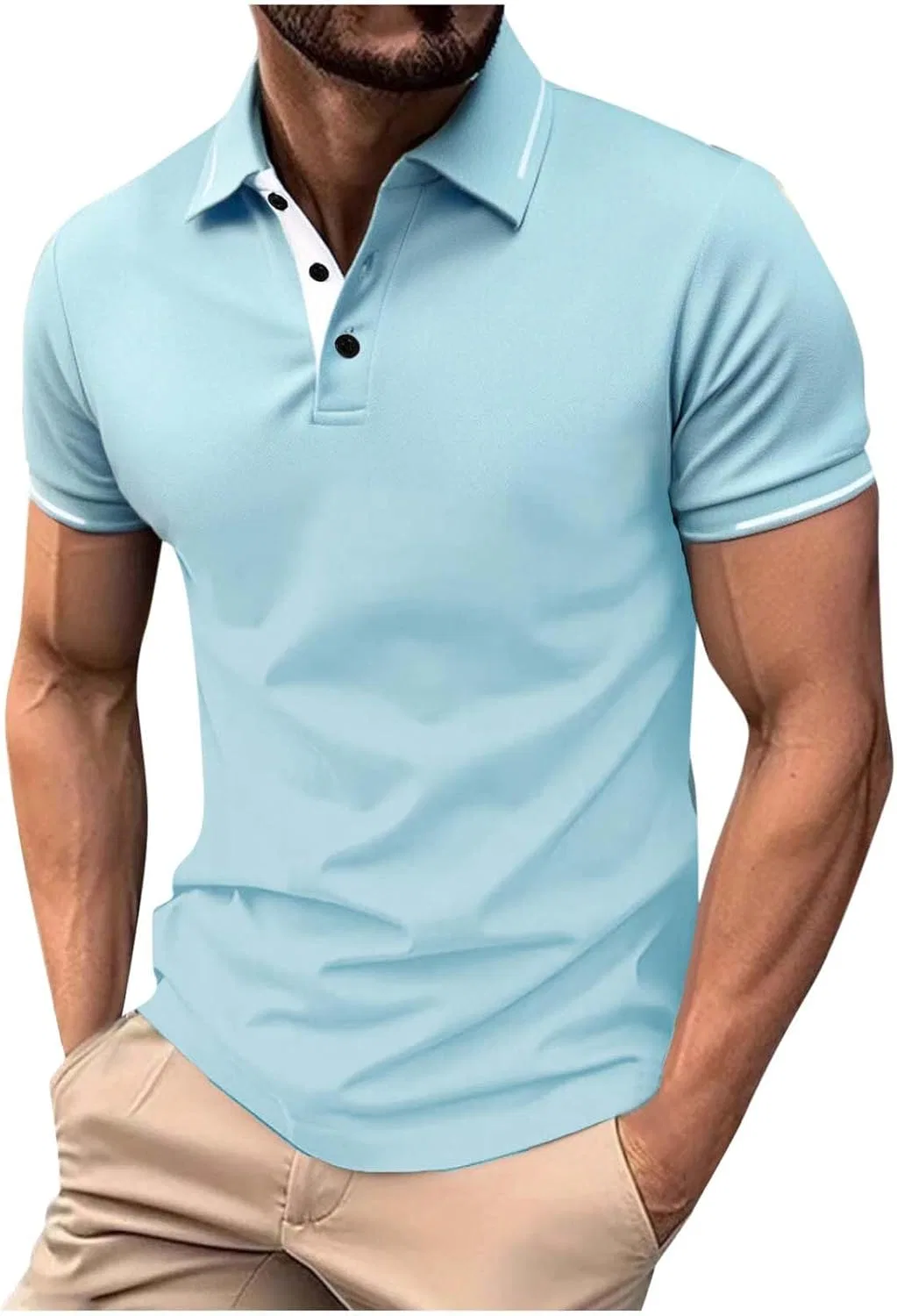 Мужская футболка поло с цветовыми блоками Demi, Light Blue