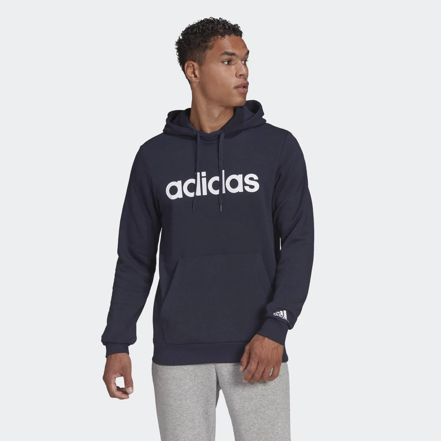 Мужское худи с принтом Essentials Linear Logo Adidas, Petrolblau Weiss