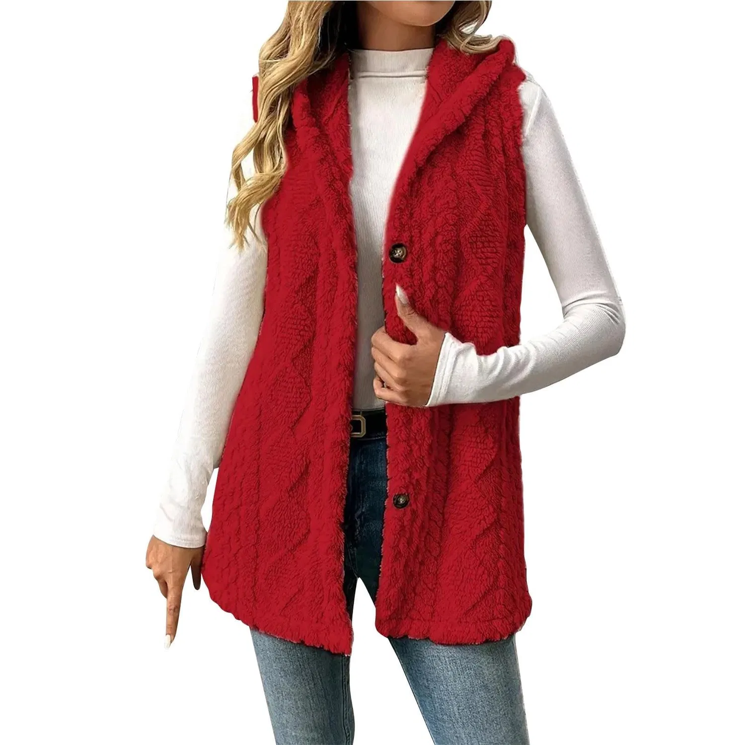 Женский жилет с капюшоном из флиса, легкий, зимний, Rosso