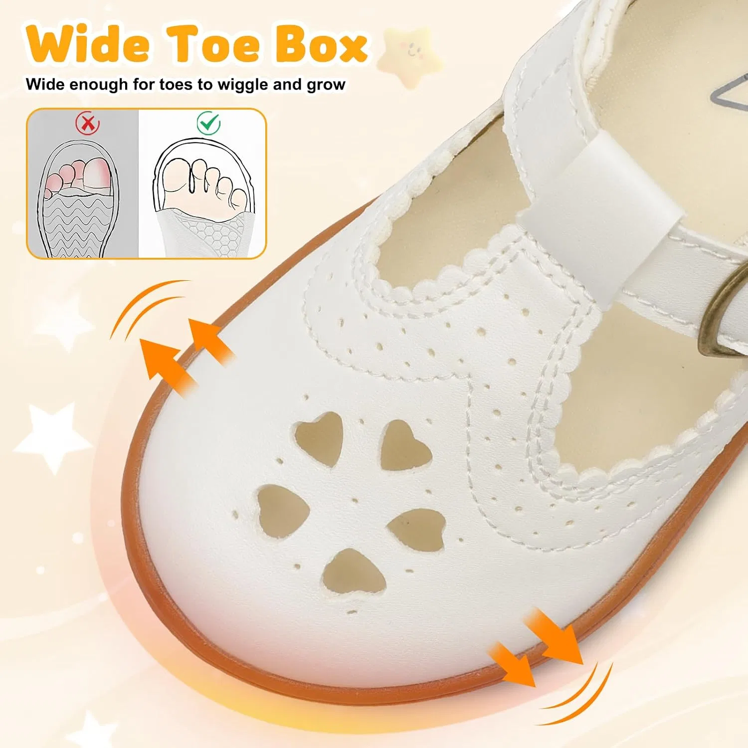 Детские туфли для девочек с широким носком Mary Jane Flats LeIsfIt, White — фото 4