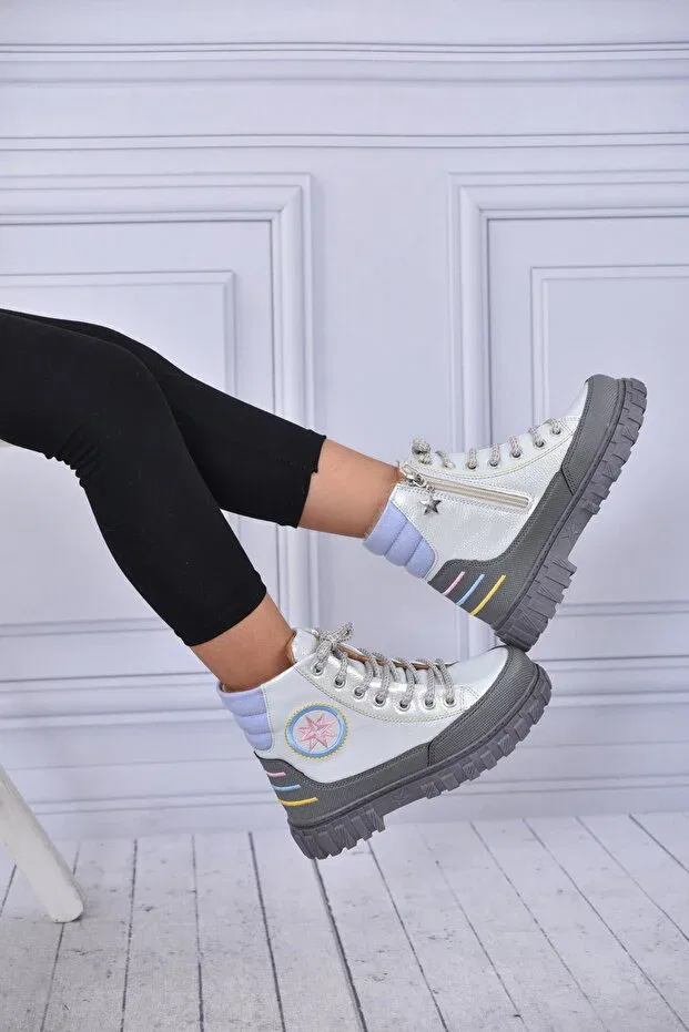 Детские ботинки для девочек с принтом Fur kids boots Gilga, Silver-Platinum — фото 3
