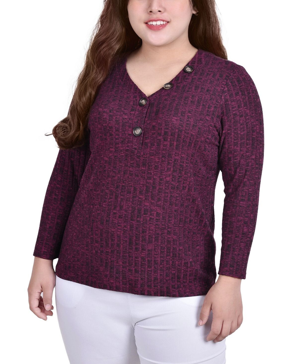 

Плюс размер с длинным рукавом в рубчик henley NY Collection