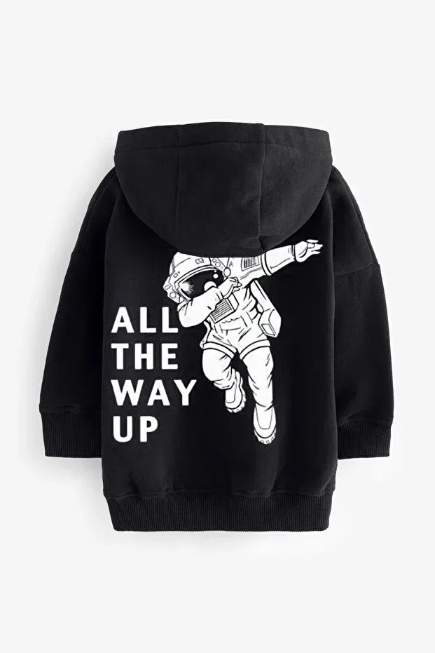 Детское худи для девочек оверсайз с принтом Astronaut front and back printed C.C.L. Coccolin Kids Baby Clup, Black