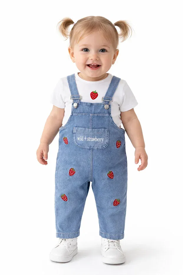 Детский комбинезон-ползунки для девочек с принтом Strawberry Baby Girl Salopet 2-Piece Set More Kids, Gray