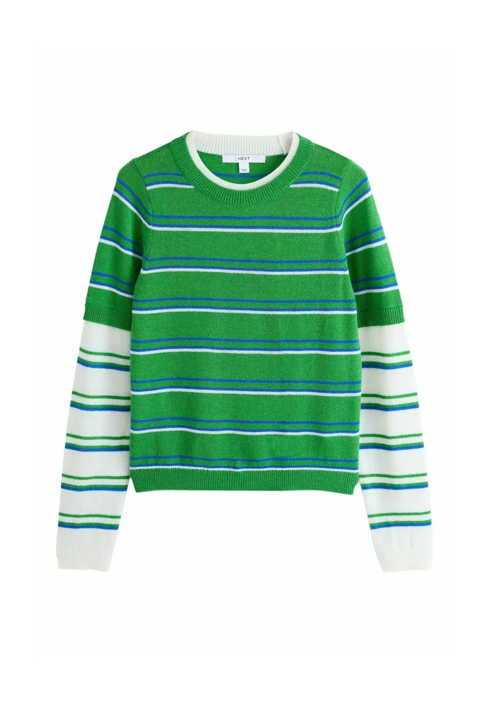 Свободный крой - вязаный топ с длинными рукавами - джемпер Next, Green White Stripe