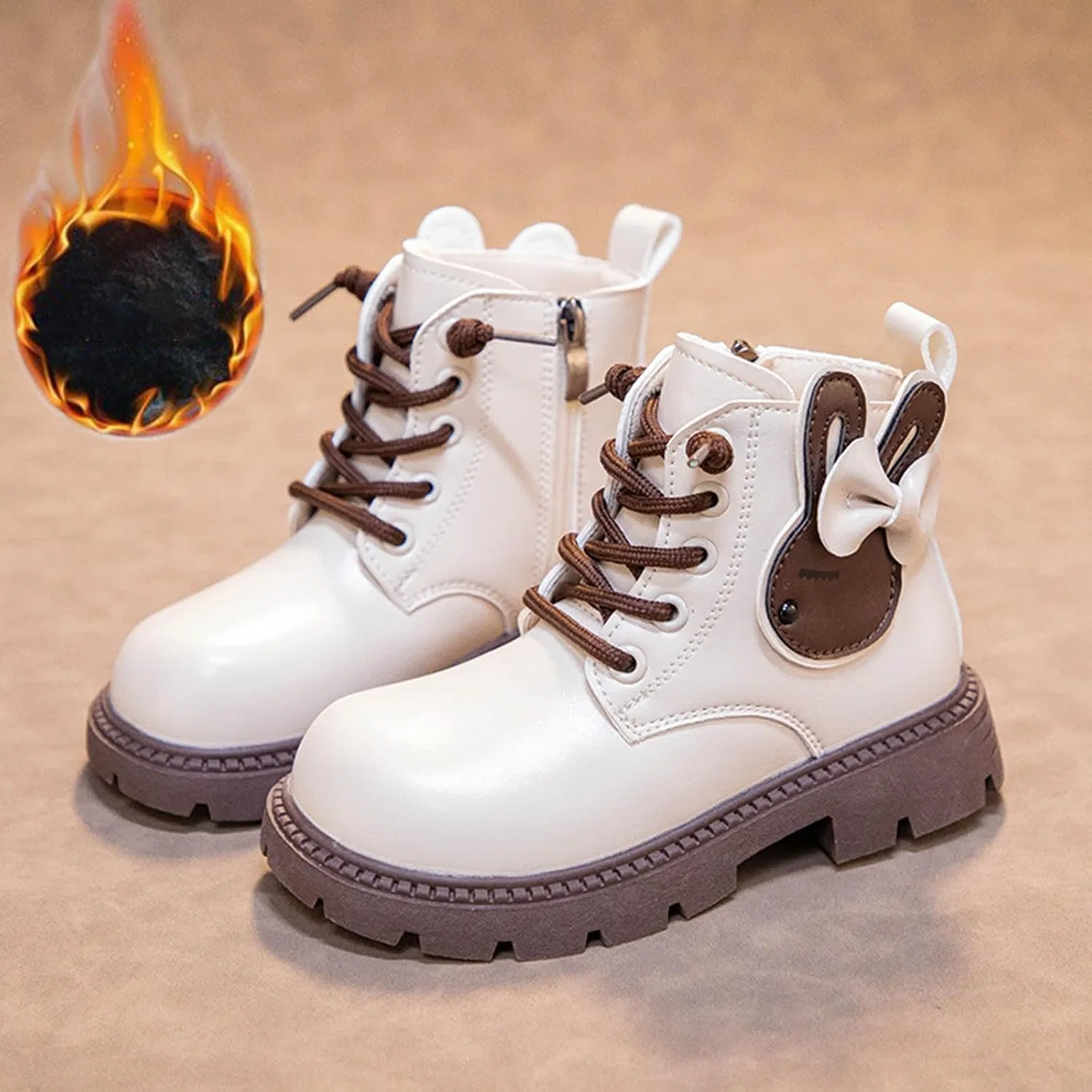 Детские ботинки для девочек с принтом Combat Ankle Boots, Beige — фото 2