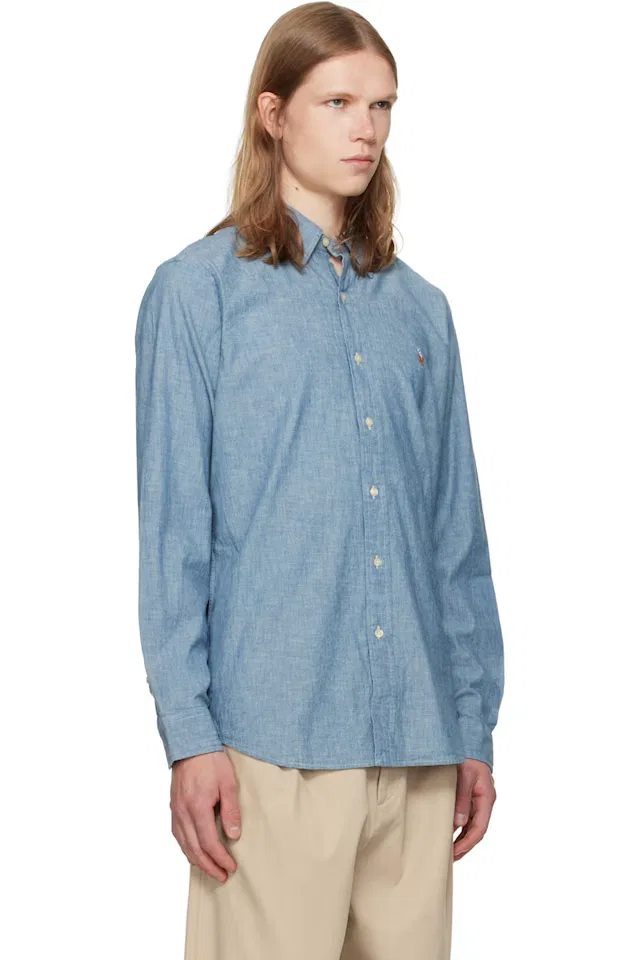 Классическая синяя рубашка из шамбре цвета индиго Polo Ralph Lauren — фото 2