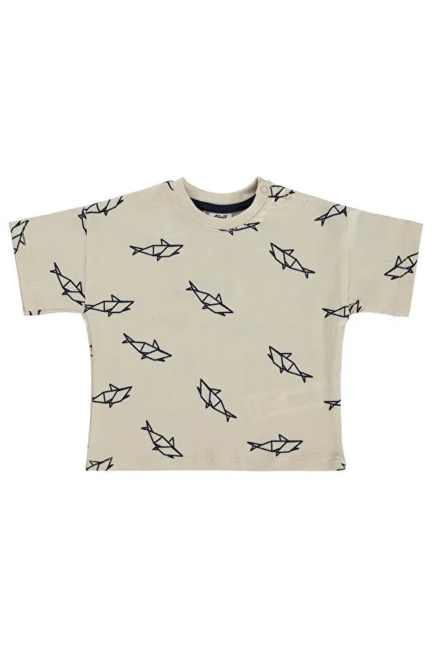 Детская футболка для девочек с принтом Shark Print Civil Baby, Light Beige
