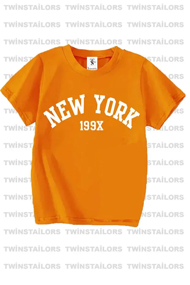Детский комплект футболок для девочек с принтом Dinosaur printed 3 pack unisex orange-black-sax blue kids t-shirt Twins Tailors, Orange — фото 4