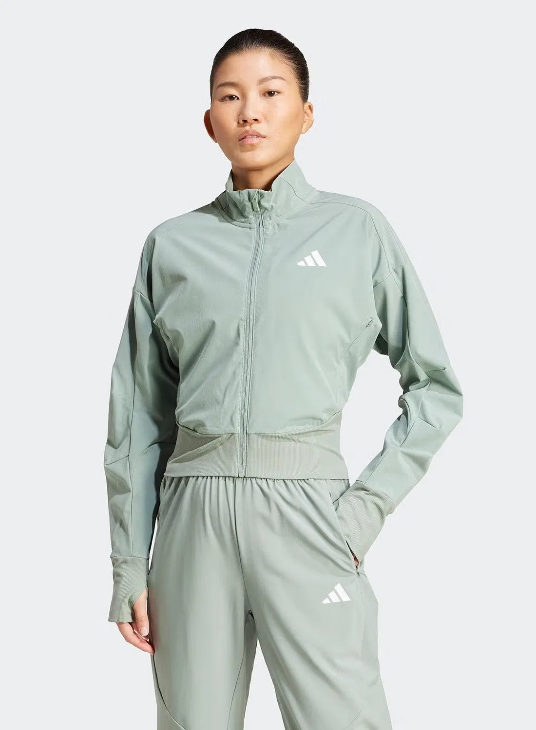 Ветровка тренировочная с сетчатыми вставками D4T Adidas, серо-зеленый