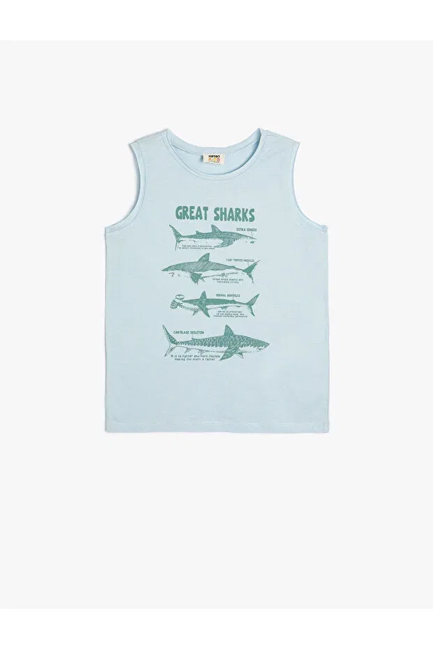 Детское для мальчиков белье с принтом Athlete shark printed sleeveless cotton Koton, Blue