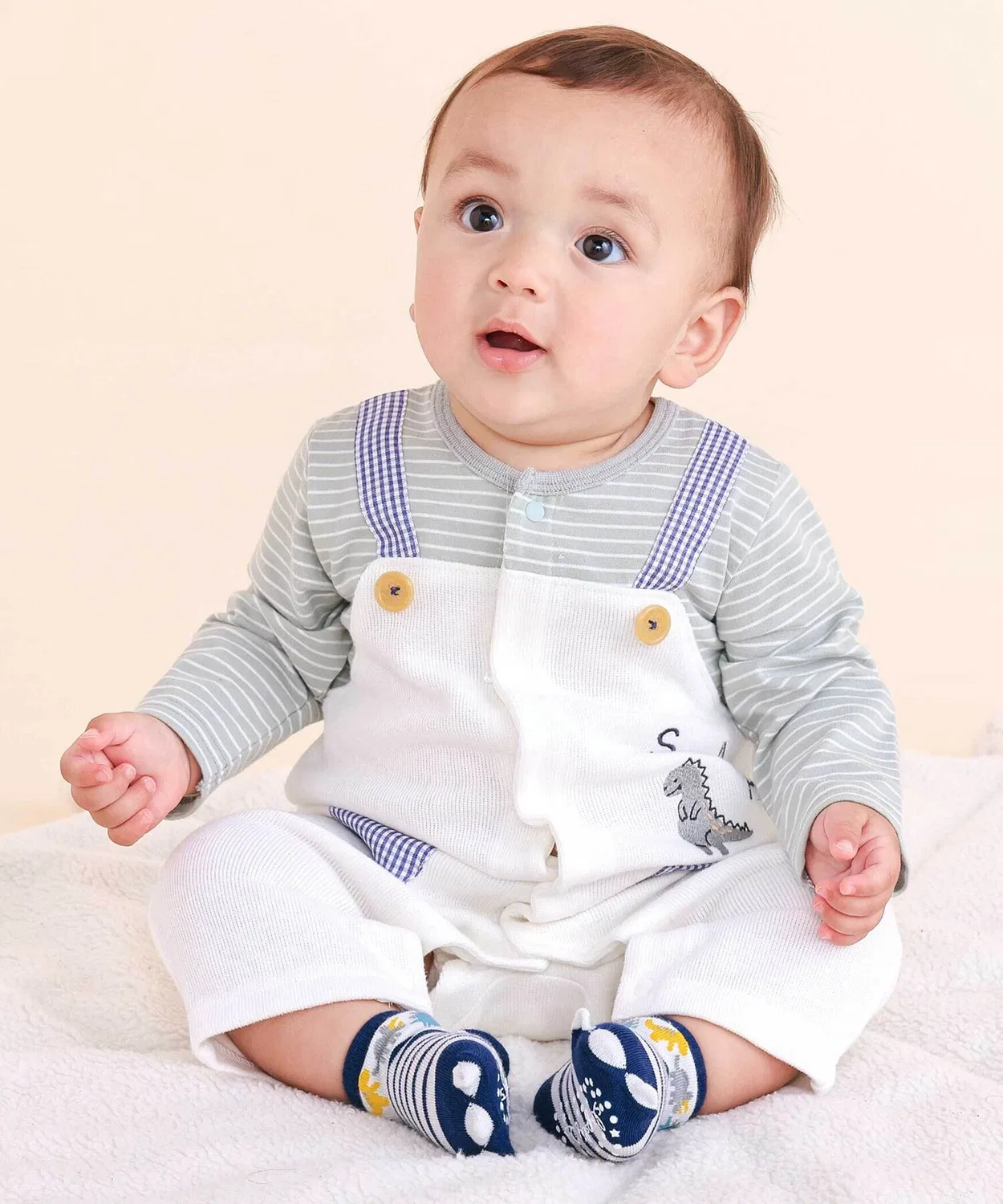 Детский комбинезон-боди с капюшоном и плавниками, модель Dinosaur SLAP SLIP BABY, Off White
