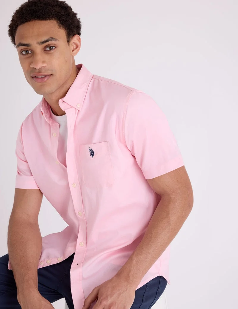 Мужская рубашка U.S. Polo Assn. Short Sleeve Stretch Poplin, розовый — фото 4