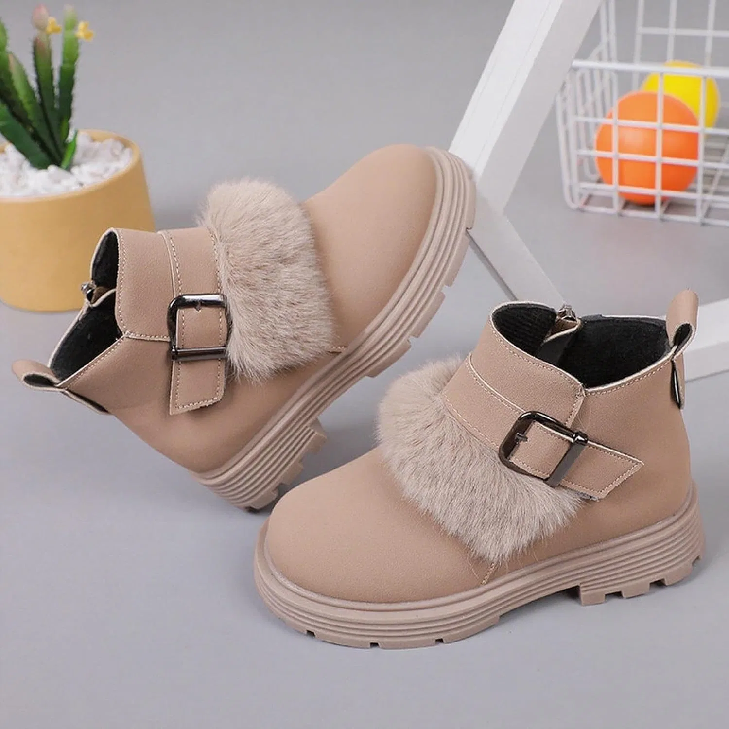 Детские зимние ботинки для девочек с мягкой подошвой Ctreela, Khaki — фото 3