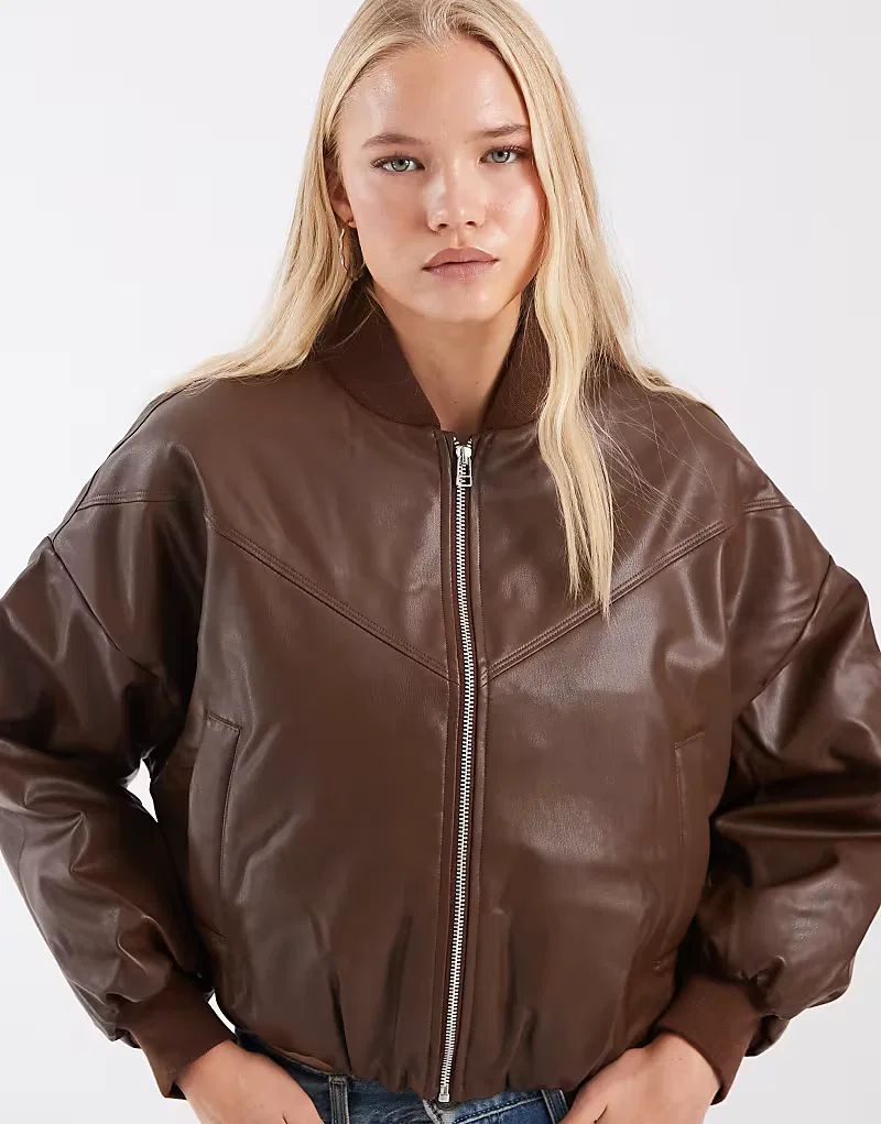 Куртка-бомбер Nike из искусственной кожи, коричневый — фото 4