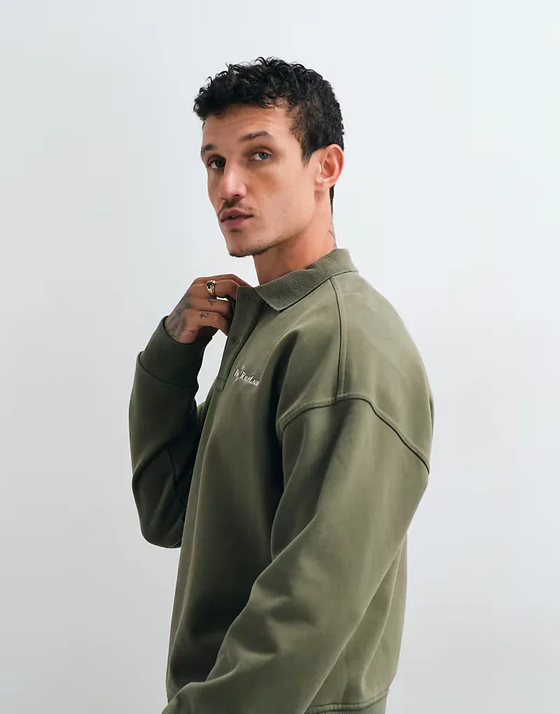Толстовка-поло Polo Ralph Lauren с логотипом в виде надписи, хаки — фото 2
