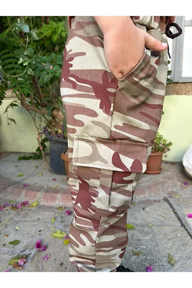 Детские спортивные штаны для мальчиков с камуфляжным принтом Terry, Beige-Camel — фото 2