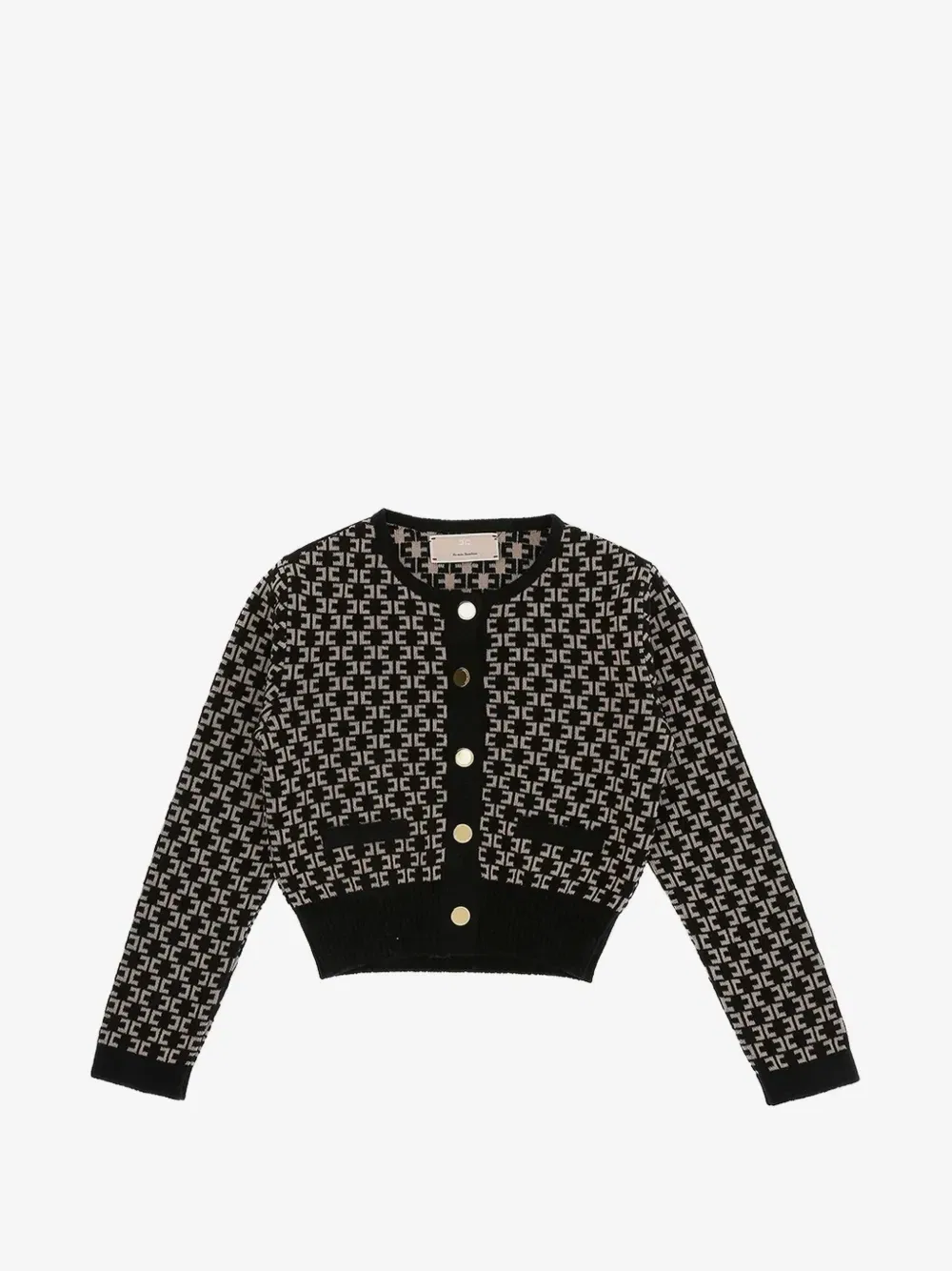 Кардиган на пуговицах с монограммным узором Elisabetta Franchi Kids, черный