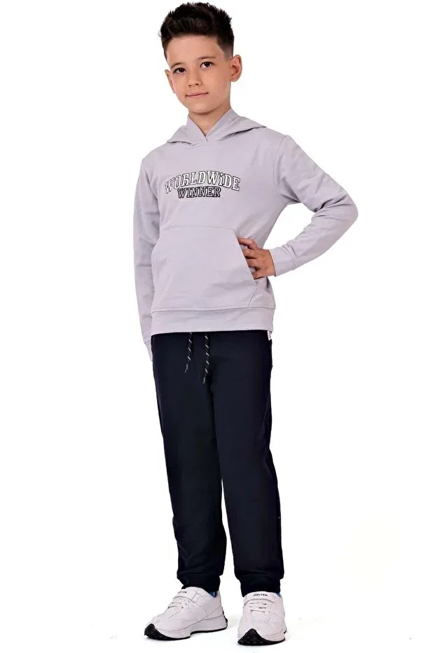 Детский спортивный костюм с вышивкой кенгуру Minikadam, Light Gray — фото 3