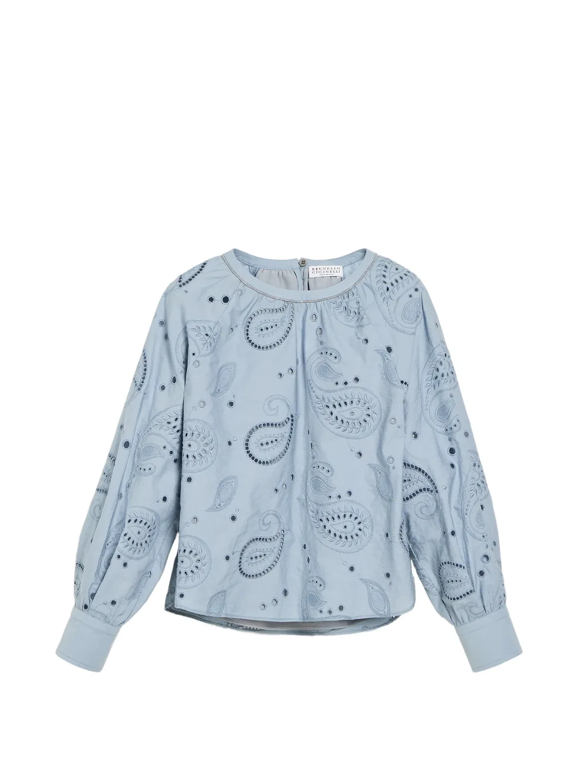 Топ с английской вышивкой и декором Monili Brunello Cucinelli Kids, синий